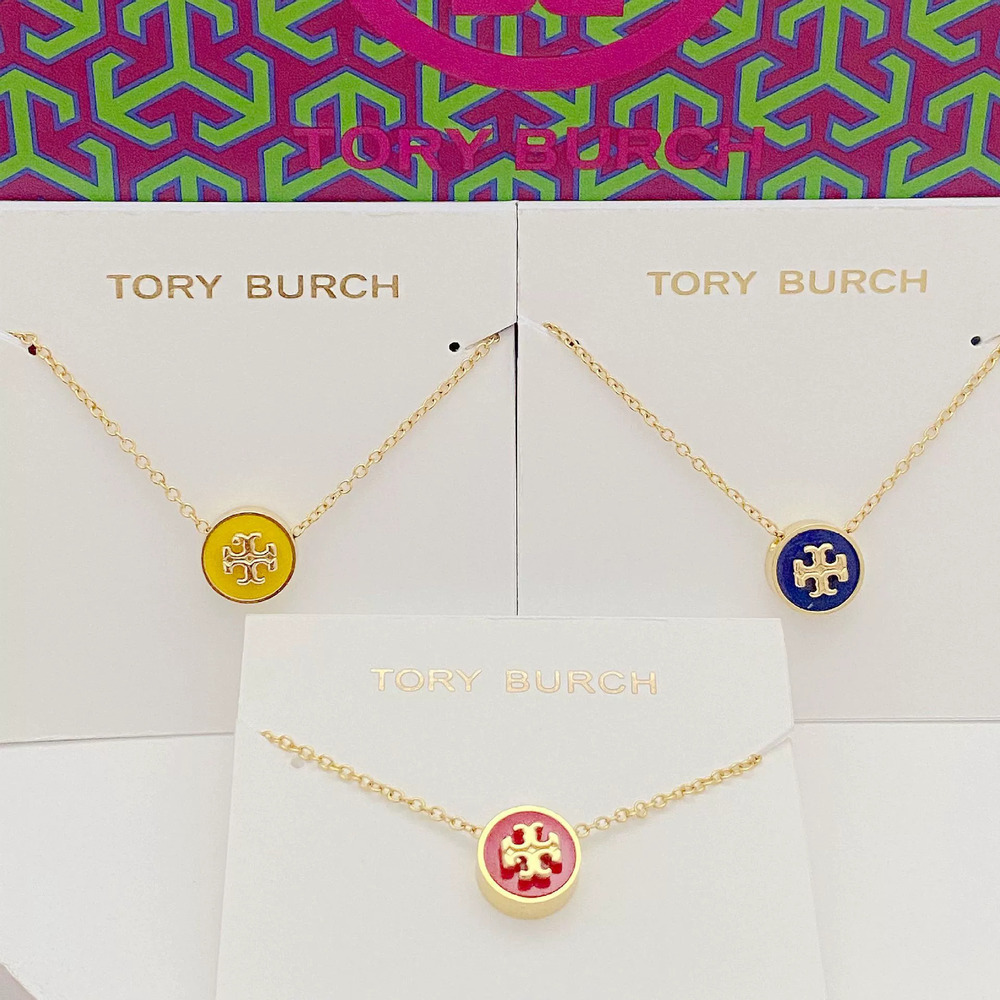 Tory Burch Enamel Inlay Round Metal Necklace